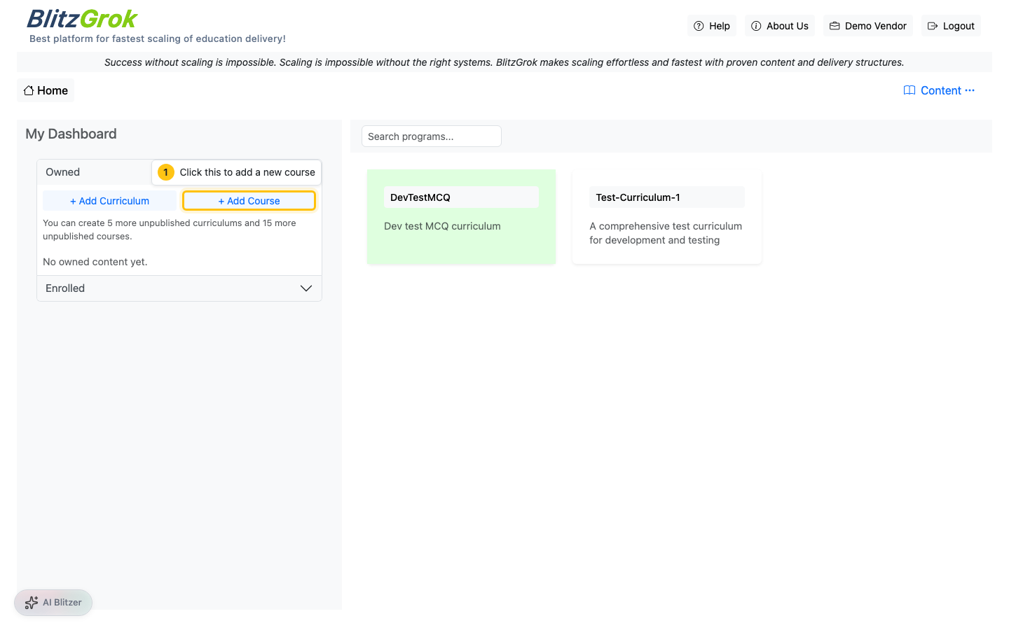 Educator dashboard: add course