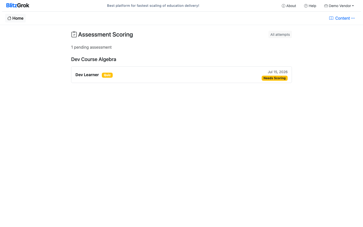 Scoring navigation with pending badge